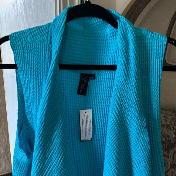 NWT Focus FashionTurquoise Waffle Print Open Front Vest - Picture 3 of 3
